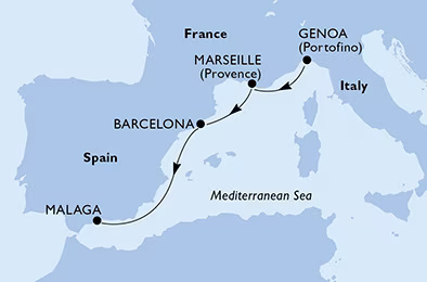 MSC Grandiosa - 5 napos mediterrán hajóút: Olaszországból Spanyolországig