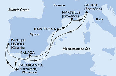MSC Splendida - 9 éjszakás hajóút Marseilleből