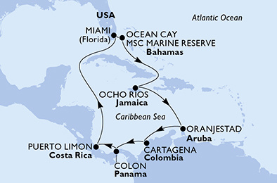 MSC Divina - 11 éjszakás dél-karibi hajóút Miamiból Ocho rios kikötéssel