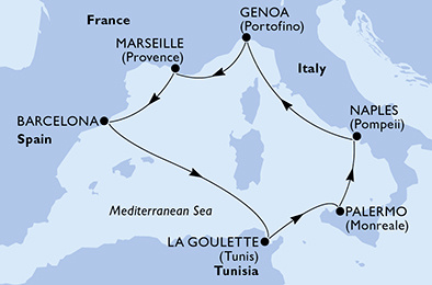 MSC Grandiosa - Egy hetes nyugat-mediterrán hajóút kikötéssel Tunéziában
