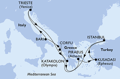 MSC Splendida - 10 napos kelet-mediterrán hajóút athéni kikötéssel