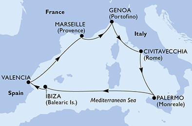 MSC Seashore - Nyugat-mediterrán strandok és mesés városok - csoportos hajóút magyar idegenvezetővel