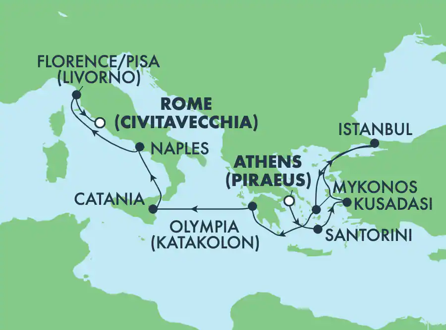 Norwegian Viva - 9 éjszakás görög szigetek és Olaszország hajóút Athénból
