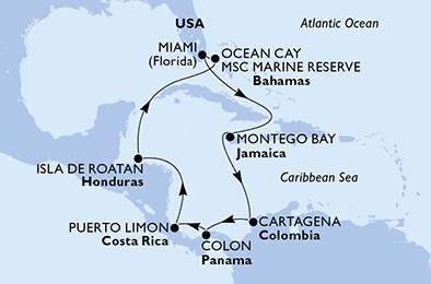MSC Divina - 11 éjszakás dél-karibi körút Miami-ból