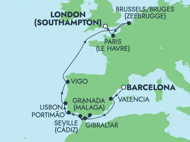 Norwegian Dawn - 11 éjszakás megiterrán hajóút gibraltári kikötéssel