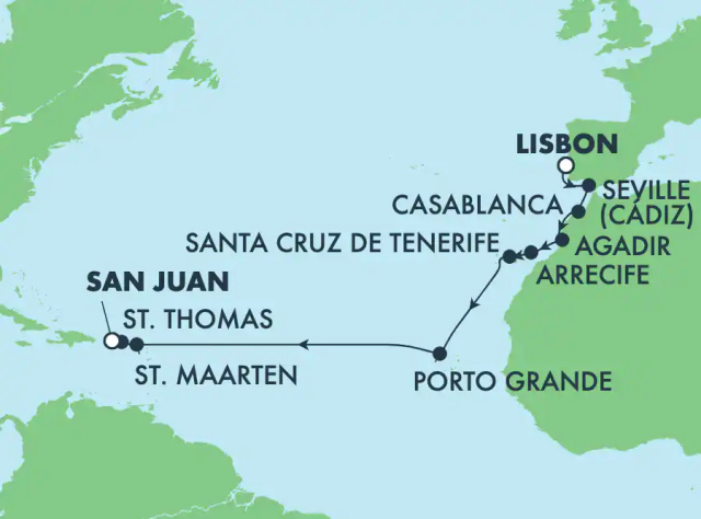 Norwegian Viva - 17 napos transzatlanti hajóút Portugália és Puerto Rico útvonalon