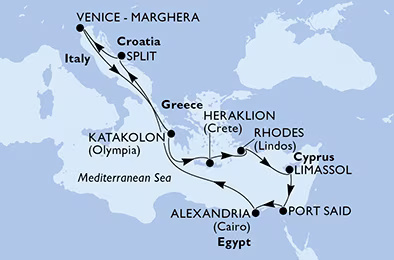MSC Lirica - 11 éjszakás kelet mediterrán hajóút kikötéssel Egyiptomban