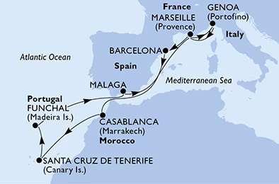 MSC Poesia - 13 napos nyugat-mediterrán hajóút Barcelonából