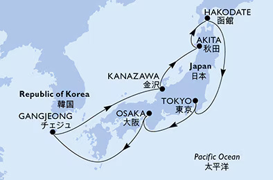 MSC Bellissima - 10 éjszakás Japán körüli hajóút kitekintéssel Csedzsu-szigetére