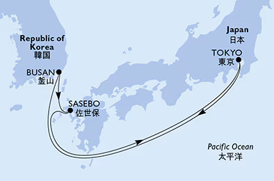 MSC Bellissima - 5 éjszakás hajóút Tokió-ból kitekintéssel Dél-Koreába