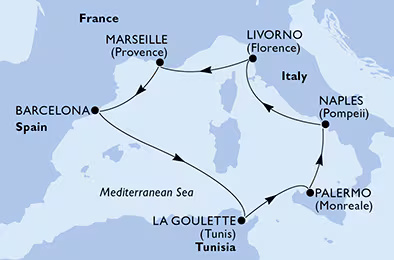 MSC Seaside - 7 éjszakás nyugat-mediterrán hajóút Tunézia érintésével