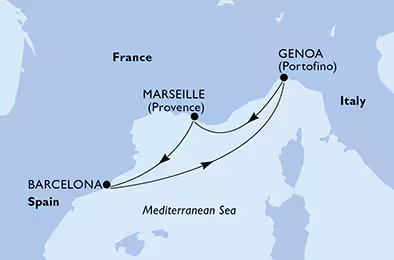 MSC Grandiosa - 5 napos mediterrán hajóút: Olaszországból Spanyolországig