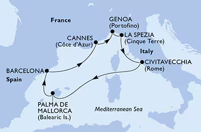 MSC Grandiosa - Egy hetes mediterrán hajóút Mallorca érintésével