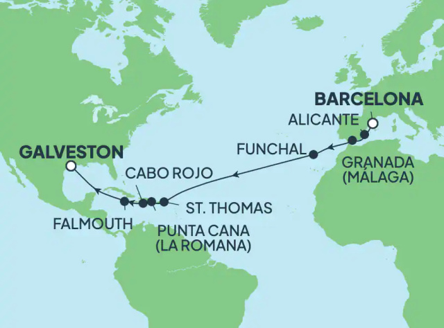 Norwegian Viva - 17 éjszakás transzatlanti hajóút Barcelonából