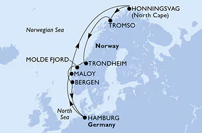 MSC Preziosa - 12 napos norvég fjordok és Északi-fok hajóút