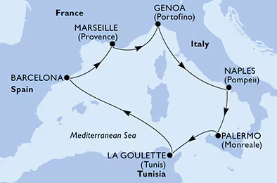 MSC Splendida - 7 éjszakás mediterrán hajóút Tunézia érintésével