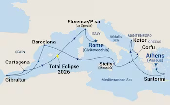 Sun Princess - 14 éjszakás mediterrán hajóút / Napfogyatkozás 2026