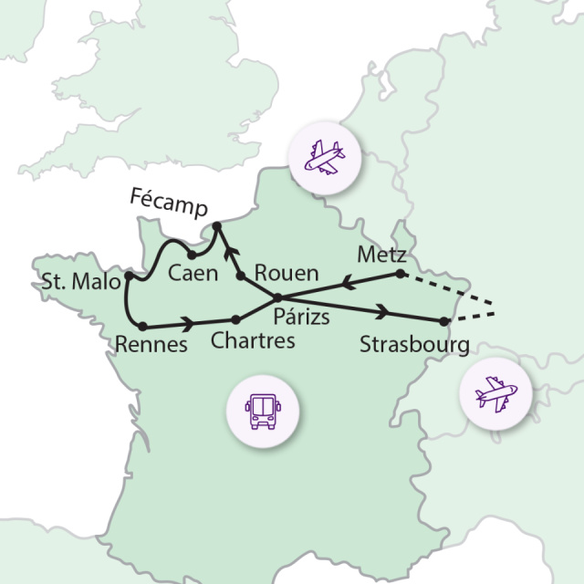 
A festői Normandia - Bretagne - repülővel
