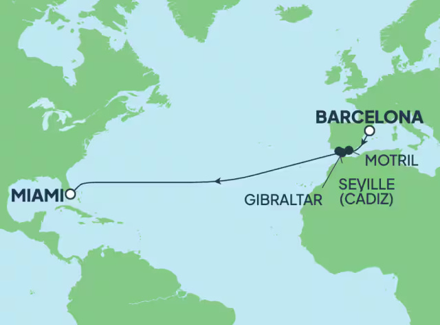 Norwegian Aura- 13 éjszakás transzatlanti hajóút:Spanyolországból Miami