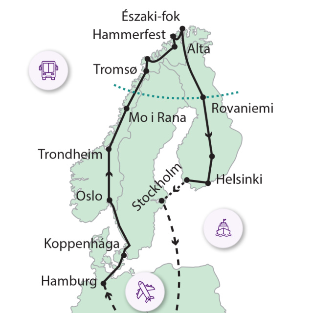 
Éjféli napsütés repülővel
