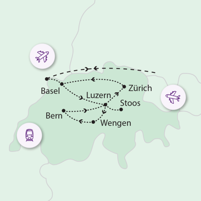 
Svájc repülővel és vonattal
