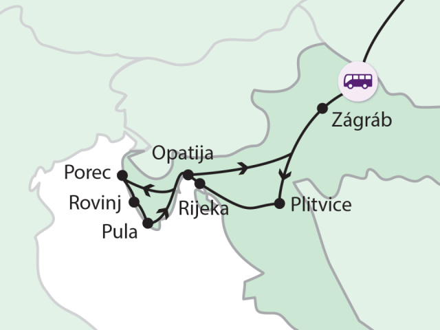 
Plitvicei-tavak és az Isztriai-félsziget
