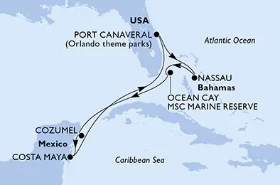 MSC Grandiosa - 7 éjszakás nyugat-karib és bahamák hajóút 